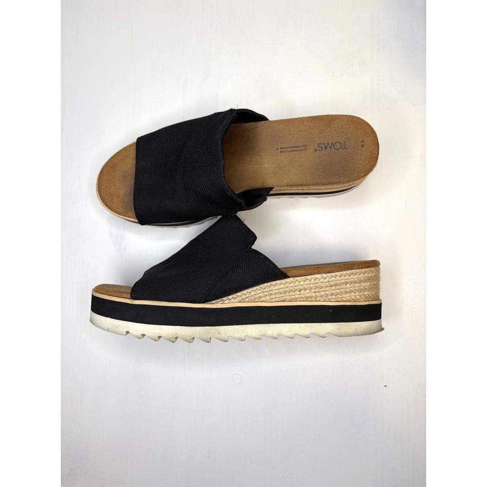 TOMS Womens Sandals Monica Platform Espadrille Wedge 9 Black Boho Summer Casual
